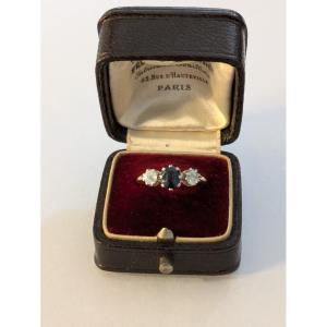 Garter Ring In Yellow Gold, Platinum, Sapphire And Diamonds 