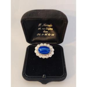 Large Platinum Lapis Lazuli And Diamond Ring Circa 1960