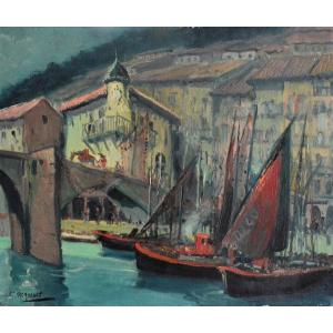 "spain, The Port Of Ondarroa" Georges Regnault (1898 – 1979)