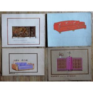 Set Of 4 Furniture Designs From The 1940s/50s