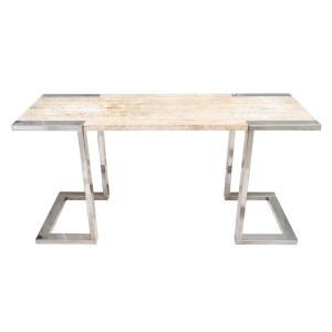 Console In Chromed Metal And Travertine Attributed To Romeo Rega, Italy, 1970s