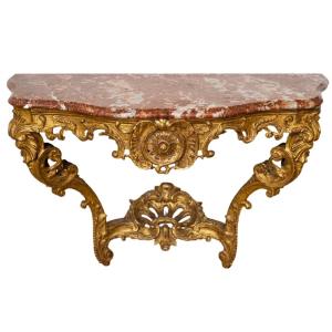 Gilded Carved Wooden Console Table From The Regency Period, Early 18th Century