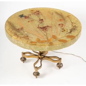 Accolay Illuminated Side Table In Resin And Gilt Metal From The 1970s