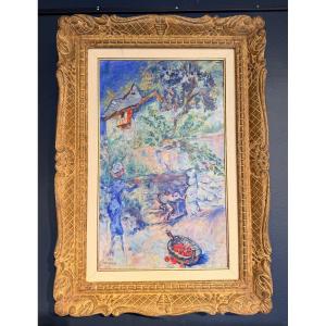 Jardin à La Fontaine, Oil On Canvas - Morère, 1934