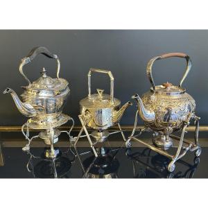 Set Of Teapots, Silver-plated Metal, 20th Century