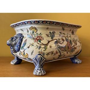 Polychrome Earthenware Planter - Gien, 19th-20th Century
