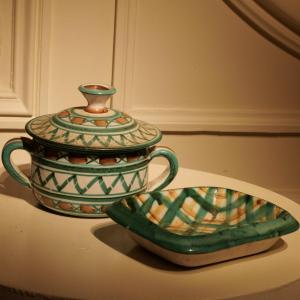 Set Of Ceramics - Soap Dish, Small Tureen By Robert Picault