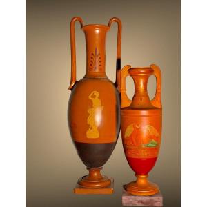 2 Large Neo-classical Terracotta Vases, Attr Manufacture Hjorth, Bornholm