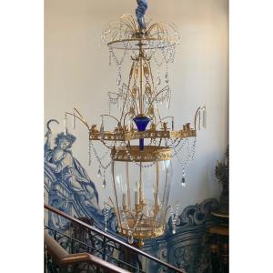 Very Large 12-light Blue Neo-classical Lantern Chandelier