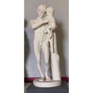 Silen And Bacchus", Large Bisque Figure , Gustavsberg, 19th Cent.