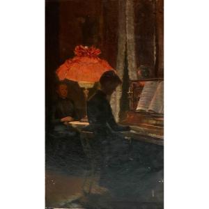 The Piano Lesson, Albert Wang, 1892, Oil On Canvas