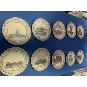 « monuments Of   Paris », Set Of 10 Plates Creil And  Montereau Or Wedgwood , XIXth Century  