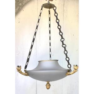 Neo-roman Lantern In Frosted Glass And Gilded Bronze 