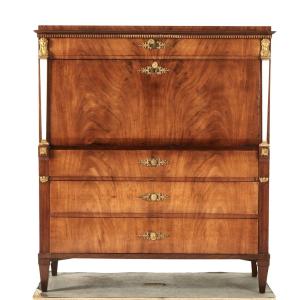 Mahogany And  Marble Gustavian Secretair ,sweden, Circa 1800, Signed Carl Hendric Blom 