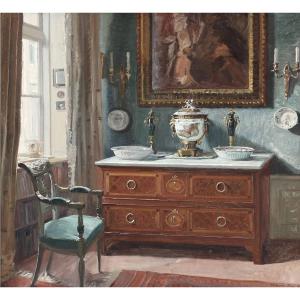 " View Of A Rich Sunlight Interior" Oil On Canvas, Signed Robert Panitzsch, 1926 