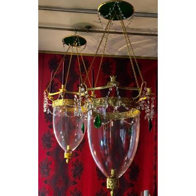 A Pair Of Crystal And Gilt Bronze Lanterns In Russian Classic Style