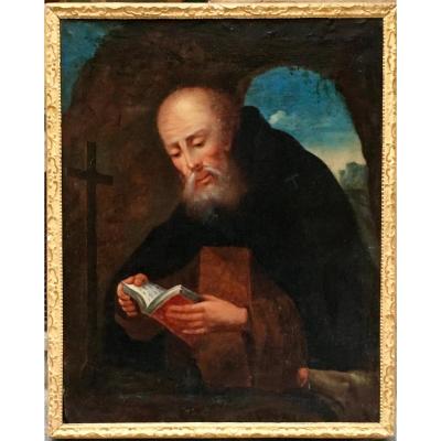 Painting "saint Anthony And His Pig" Hst 18th Century