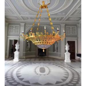 Very Large Russian Empire Style Chandelier, Gilt Bronze And Crystal Cup