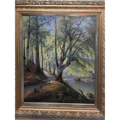 Forest Landscape Painting Sign, Siegfred Hass, 1894. Ec. Danish.