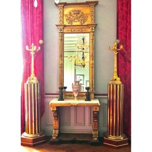 Gilt Empire Consoltable And Mirror Sweden, Carl-johan, Circa 1830