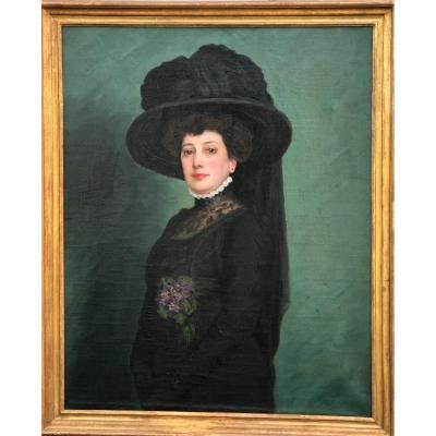 « belle Epoque » Lady’s Large Portrait Attr. Michel Richard-putz, 1917