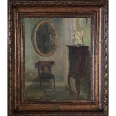 "a Danish Interior" Sign. Friis Nybo,, 27- Oil On Canvas