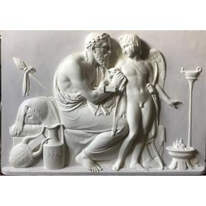 Anacreon And Cupid - Plaster Bas Relief,   After Thorvaldsen 50x70cm