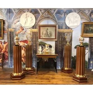Suite  Of 4 Columns In Mahogany And Brass, Russian Empire Style