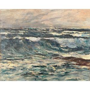 Sailboats On Rough Seas By Théophile Deyrolle 