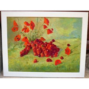 Cherries, Strawberries And Poppies By Figlinesi