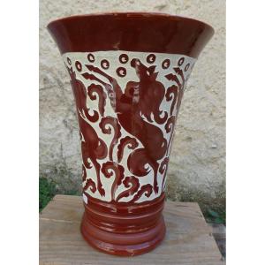 Great Art-deco Vade With Prancing Horses By Roger Méquinion