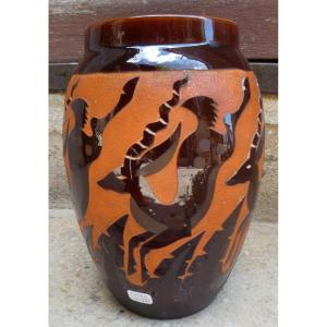 Vase With Gazelles Art-deco Period By Roger Mequinion