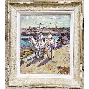Galoche Lighthouse At Saintes Maries De La Mer By Zimmermann Michel 20th-20th Century