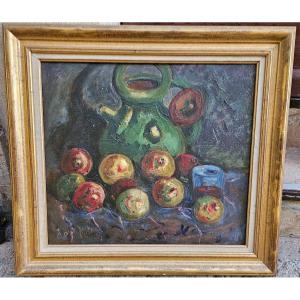Apples And Green Jug By José Mange 1866-1935