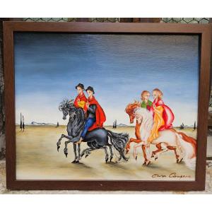 2 Couples On Horseback By Avon Campana 1927-2024