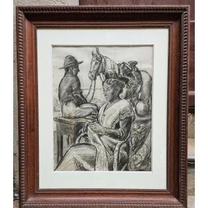 Arlesienne And Gardian, Mid-20th Century Drawing