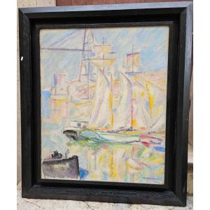 The Port Of Marseille Around 1910 By Augustin Carrera 1878-1952