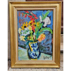 Flowers In A Blue Vase By Pierre Ambrogiani 1907-1985