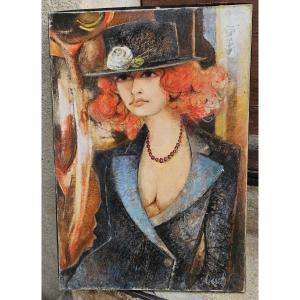 Young Woman With A Hat By Roger Vernet Bonfort 1934-2017