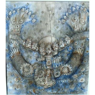 Very Fine Watercolor By The Great Hindu Painter Spjayakar 1931-2005