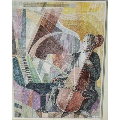 Piano And Viloncelle By Richard Jeranian Born In 1921