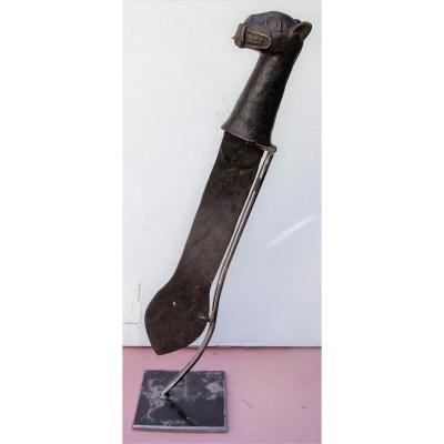 Extremely Rare Scepter Or Ceremonial Knife From Benin In Bronze And Old Iron