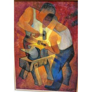 Large Painting By Louis Toffoli 1907-1999