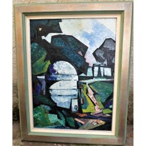 Composition At The Bridge From 1922 By Raoul Van Maldere 1875-1945