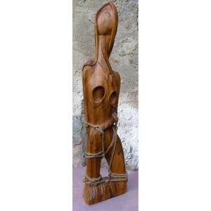 Wooden Sculpture "sainte Agathe" By Vincent Gonzalez 1928-2019