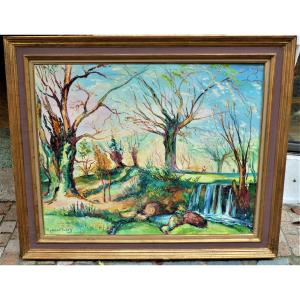 Waterfall At Méounes Les Montrieux By Gabriel Belot 1882-1962