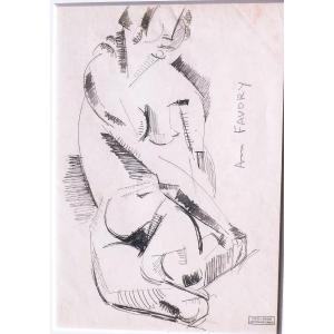 Cubist Ink Drawing By André Favory Circa 1910