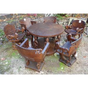 Set Of 6 Armchairs And Table From Benin