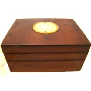 Mahogany Watch Box Decorated With A Bone Medallion, With 37 Other Tokens