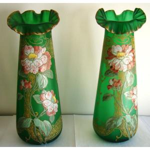 Pair Of Art Nouveau Vases, Decorated In The Montjoie And Legras Style